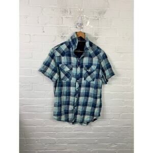Chip Foster Men's Plaid Flannel Button-Up Shirt Short Sleeve Blue Size Medium